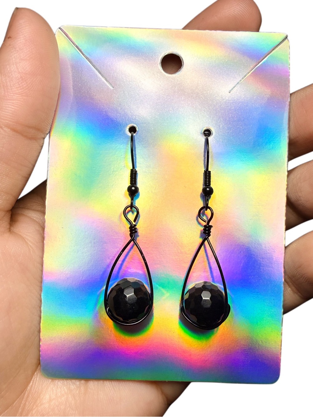 Black Onyx Wire Wrapped Dangle Earrings Handmade